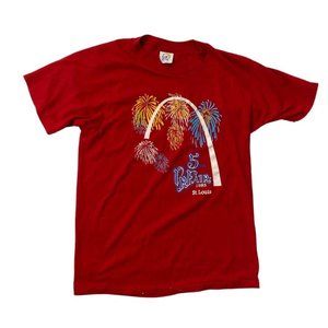 Vintage 1985 VP Fair St. Louis 5th Annual 4th of July Red Firework Arch T-Shirt